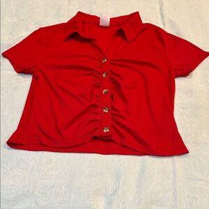 No Boundaries Red Button-Front Collared Crop Top